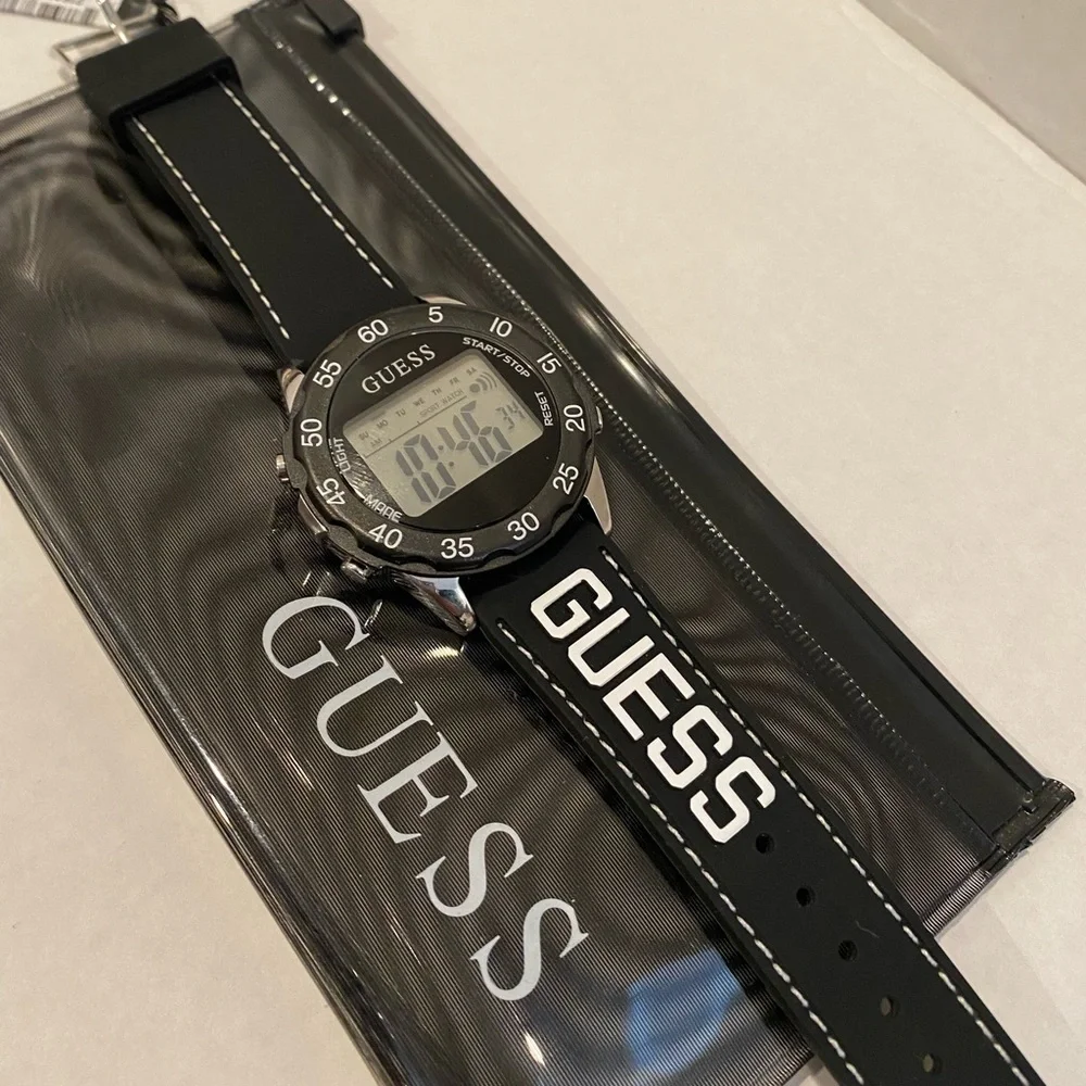 New GUESS Black/Silver/White Sporty UNISEX Watch